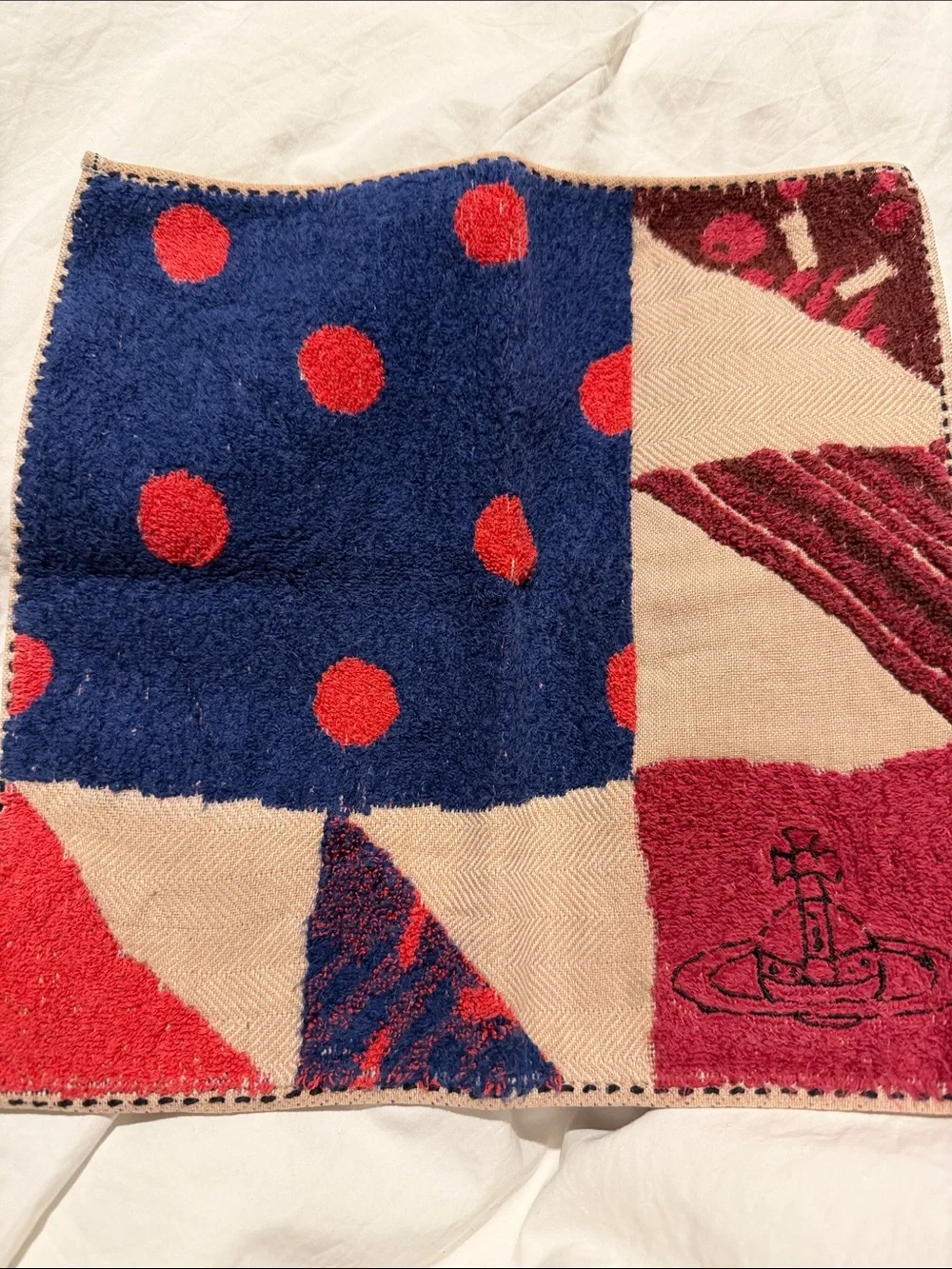Vivienne Westwood Red, Navy & Beige Patchwork face Towel